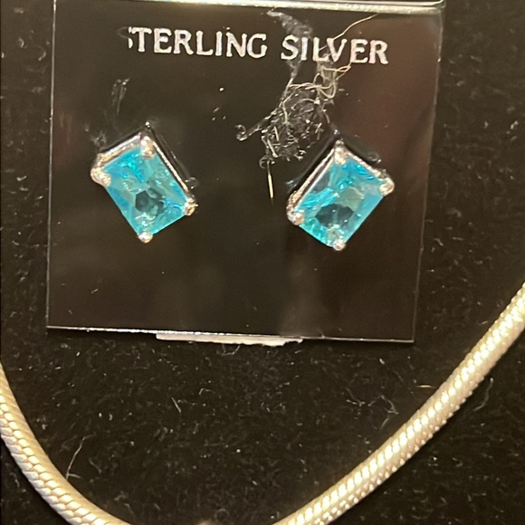 Sterling Silver , blue topaz and CZ necklace and Earring set - Picture 3 of 5
